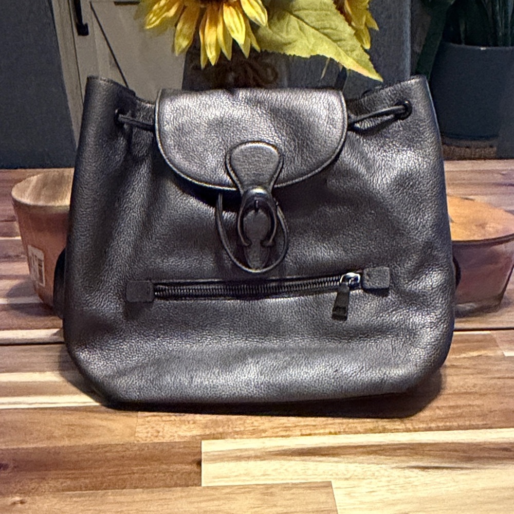 Coach Evie Metallic Pebble Leather Drawstring Backpack